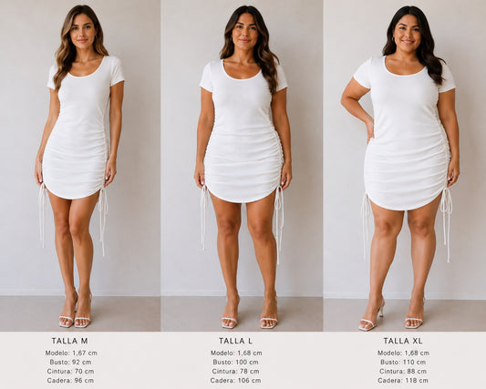 🤍 Mini Vestido Blanco Fruncido