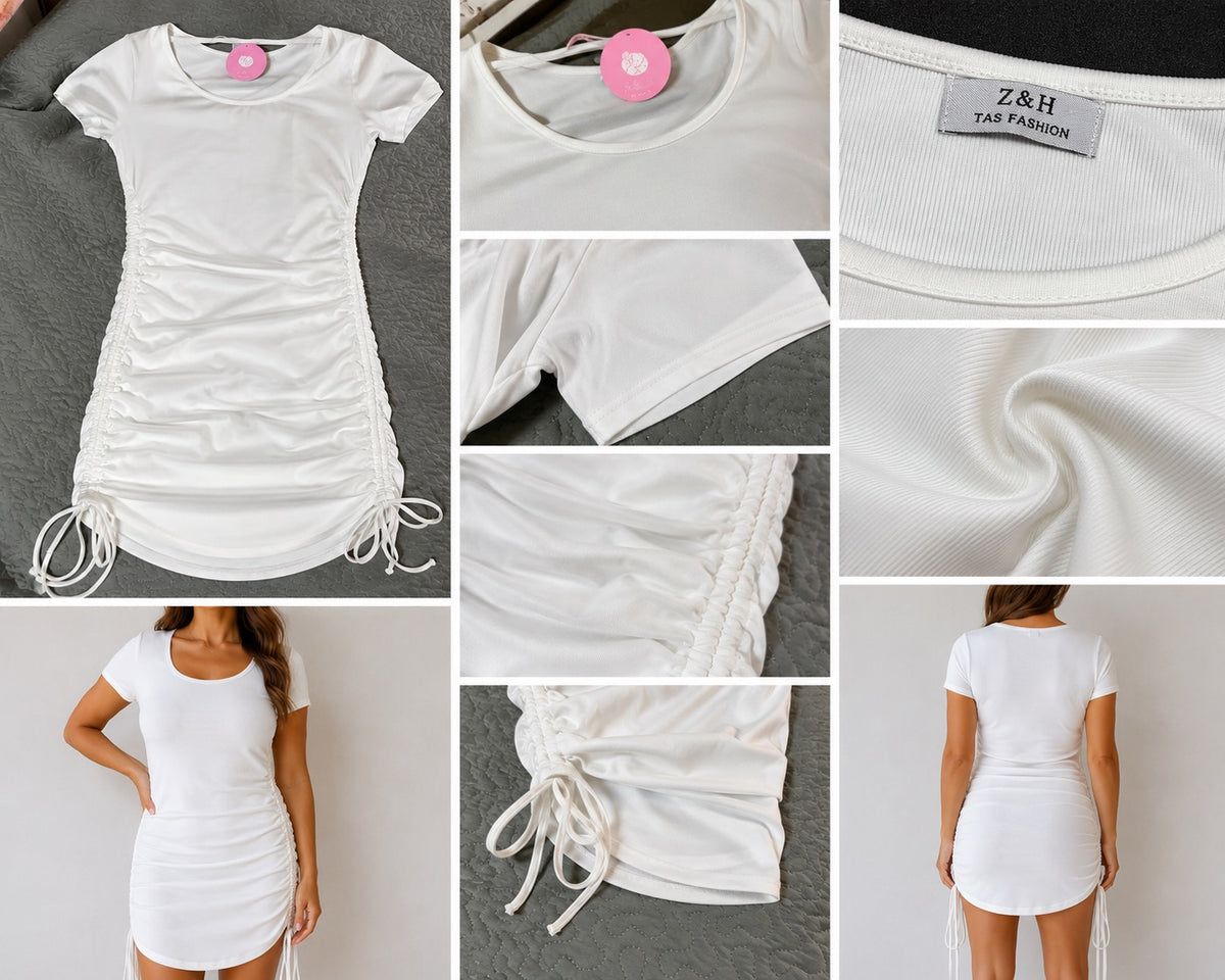 🤍 Mini Vestido Blanco Fruncido