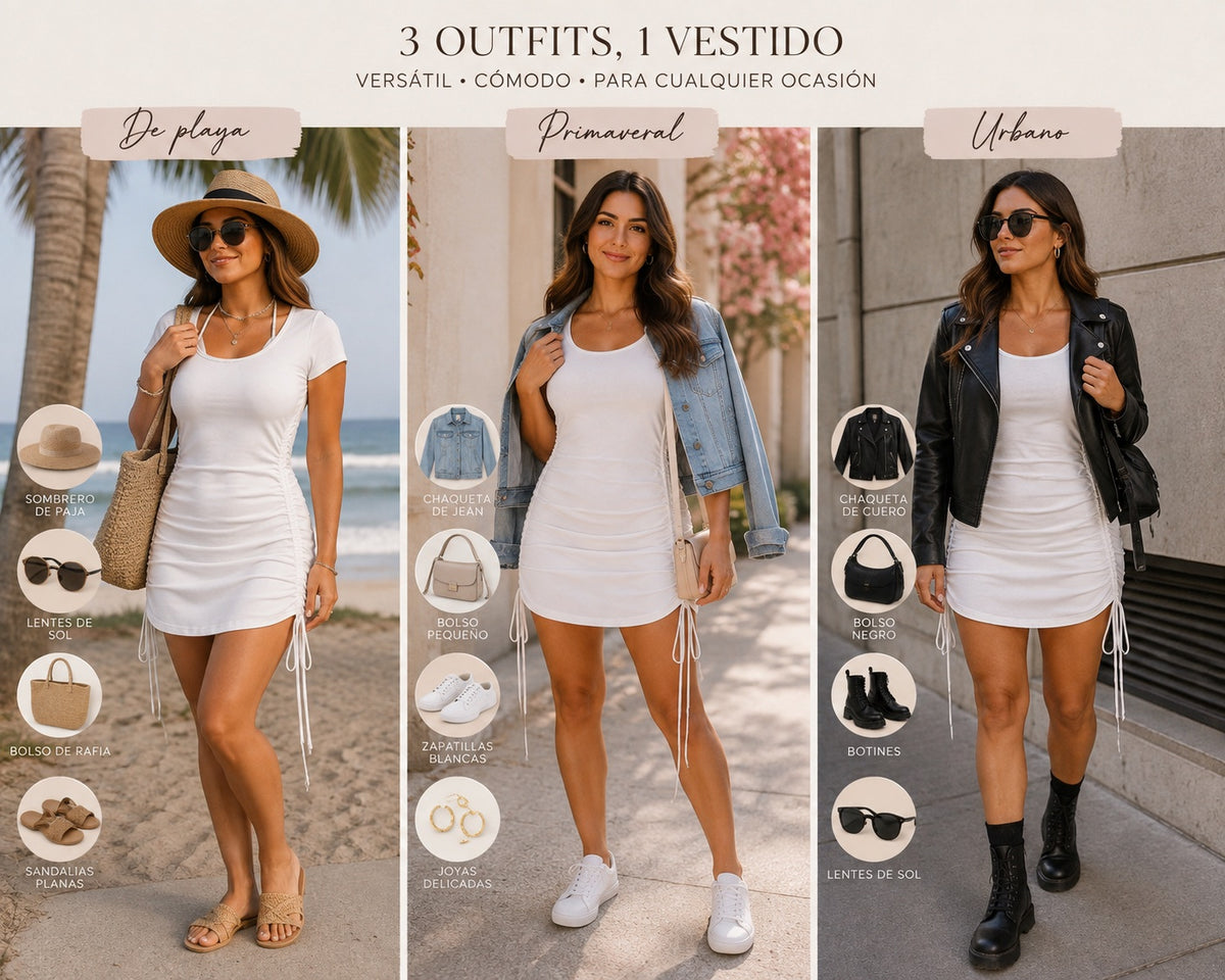 🤍 Mini Vestido Blanco Fruncido