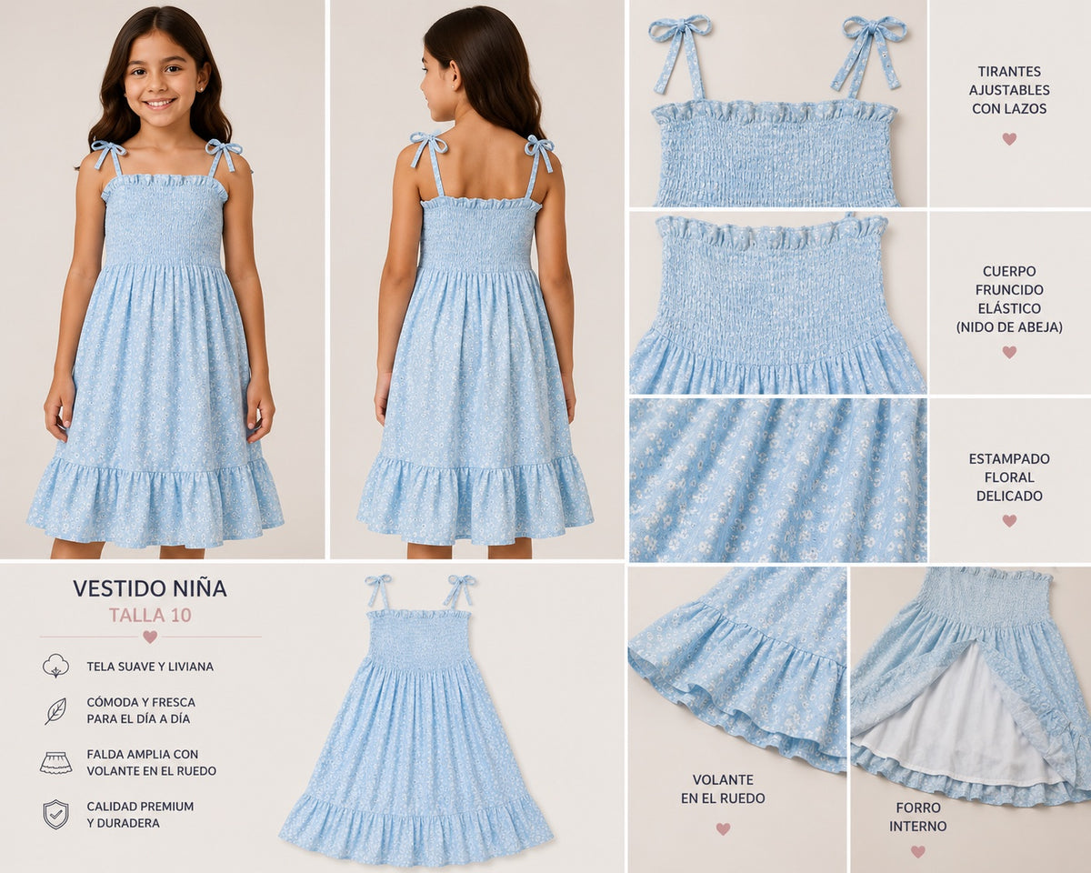 💙 Vestido de Niña Celeste – Talla 10